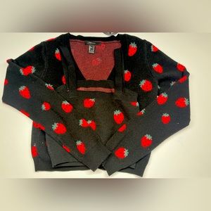 Strawberry print spaghetti strap crop top with strawberry print cardigan